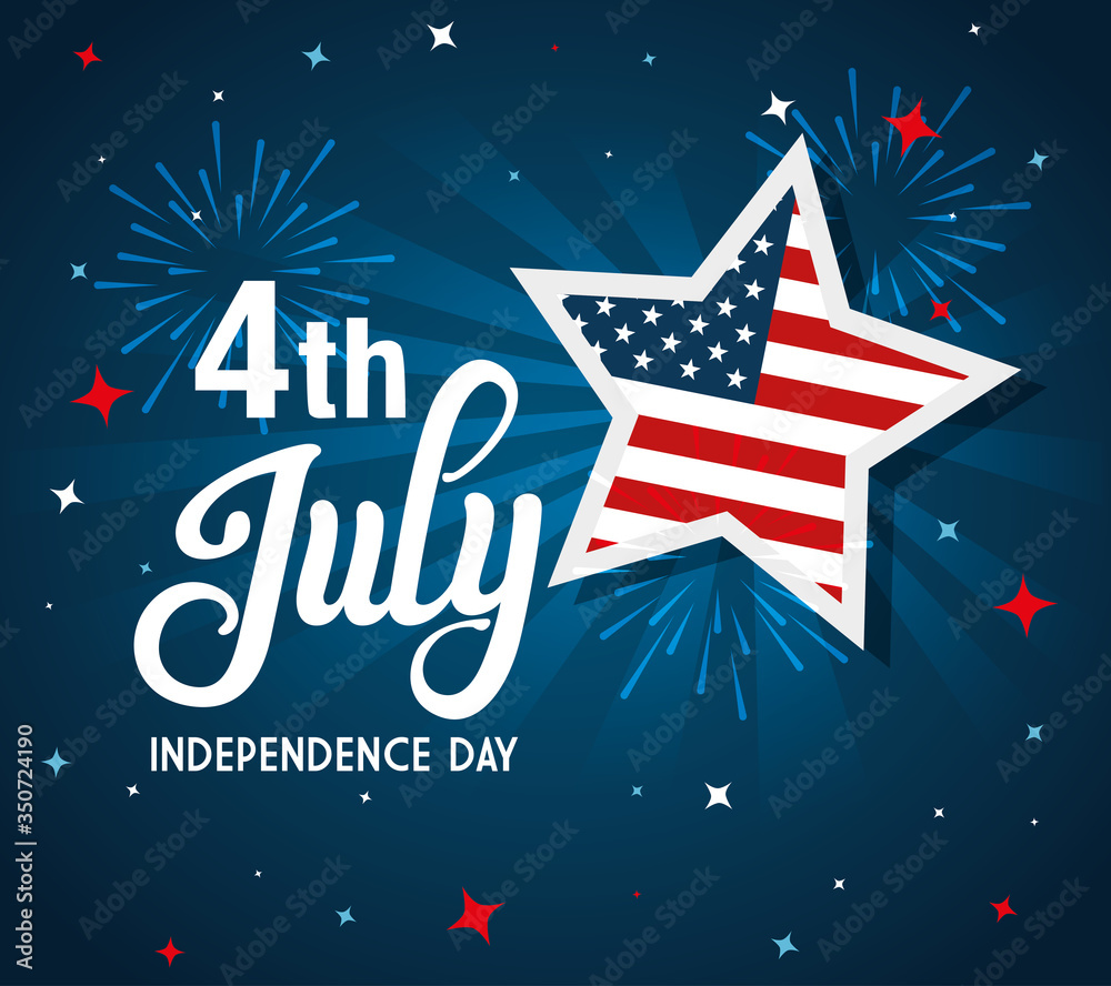 4 of july happy independence day with stars and flag usa vector illustration design - obrazy, fototapety, plakaty 