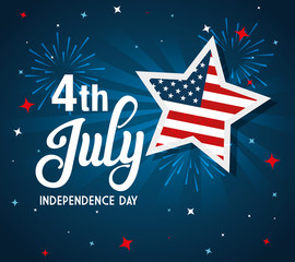 Sticker - 4 of july happy independence day with stars and flag usa vector illustration design