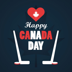 Wall Mural - first july canada day celebration poster with hockey sport equipment