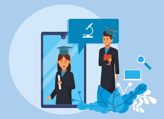 Sticker - online education tech with students couple