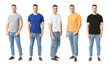 © Pixel-Shot - Collage with men in stylish t-shirts on white background