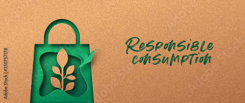 Cuadros en Lienzo Responsible consumption green 3d papercut banner