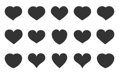Poster - Heart black silhouette icon set. Empty background romantic symbol on Valentines Day. Glyph banner love, template decorative element for wedding invitation card. Isolated on white vector illustration