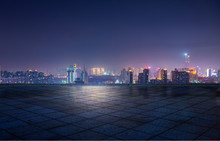 Night View Of City Lights In Front Of Marble Square, Xuzhou, China