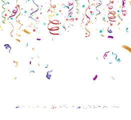 Poster - Lots of colorful tiny confetti and ribbons on transparent background. Festive event and party. Multicolor background.Colorful bright confetti isolated on transparent background