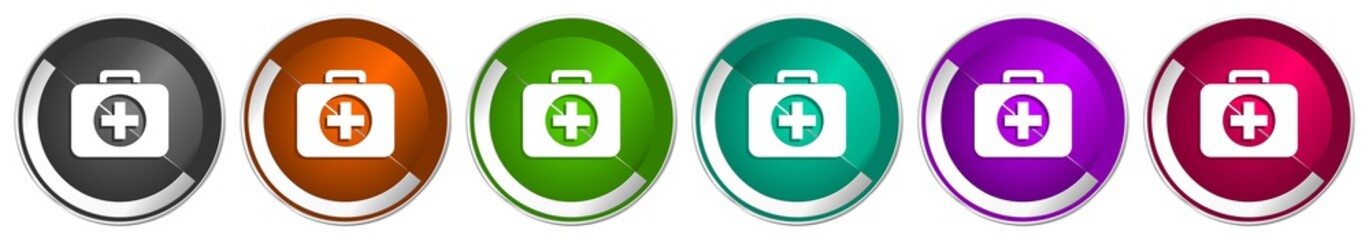 Aufkleber - First aid icon set, silver metallic chrome border vector web buttons in 6 colors options for webdesign