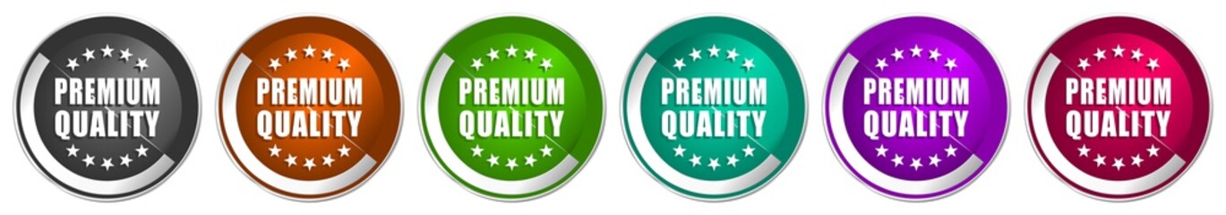 Fototapete - Premium quality icon set, silver metallic chrome border vector web buttons in 6 colors options for webdesign