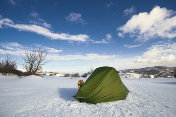 Wall Mural - Winter Tent Snow Nebrodi Mountains Natural Landmark Sicily Travel Adventure Wild Outdoor