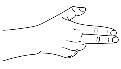 Wall Mural - hand gesture in form of gun. concept of shooting gesture in sign language. vector illustration in ou