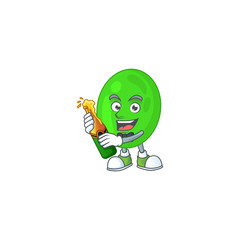 Poster - Happy face of cocci cartoon design toast with a bottle of beer