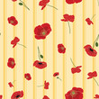 © Elinnet - Seamless poppy pattern on yellow stripes background