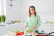 © deagreez - Portrait of her she nice attractive lovely confident cheerful cheery wavy-haired girl making homemade tasty yummy lunch spending day in modern light white kitchen indoors