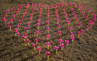 Sticker - Red windmill of the form of the heart on the lawn