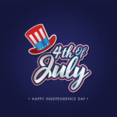 Sticker - Sticker Style 4th Of July Font with Uncle Sam Hat on Blue Background for Happy Independence Day Concept.