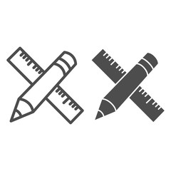 Poster - Pencil and ruler line and solid icon, stationery concept, school drawing and measuring tool sign on white background, crossed pencil and straightedge symbol in outline style mobile and web. Vector.