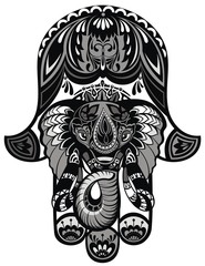 Wall Mural - Hamsa hand and the elephant image. Hand of Fatima, vector illustration