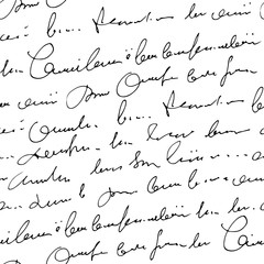 Aufkleber - Handwritten abstract text vector seamless pattern, vector monochrome script isolated on white background
