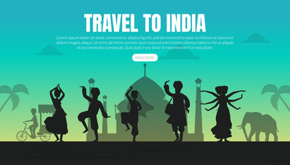 Sticker - Travel to India Landing Page Template, Tourist Website, Mobile Application Vector Illustration