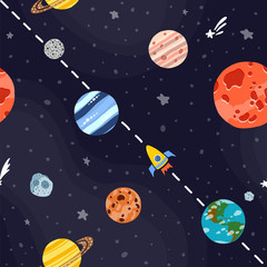 Wall Mural - Space pattern with planets and stars. Bright 