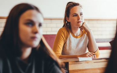 beautiful girl paying attention to lecture in class