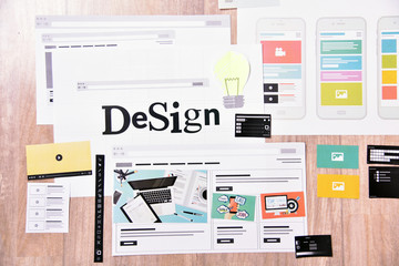 Fototapete - Creative concept for website and mobile banner, internet marketing, social media and networking, branding, marketing material, presentation template.