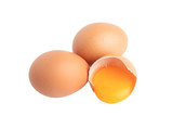Fototapeta Desenie - two eggs and broken raw egg isolated on the white background