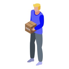 Poster - Boy with box idea icon. Isometric of boy with box idea vector icon for web design isolated on white background