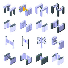 Turnstile Icons Set. Isometric Set Of Turnstile Vector Icons For Web Design Isolated On White Background