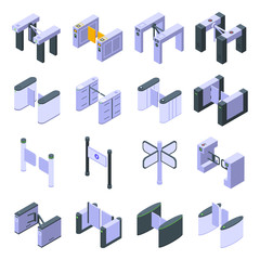 Poster - Turnstile icons set. Isometric set of turnstile vector icons for web design isolated on white background