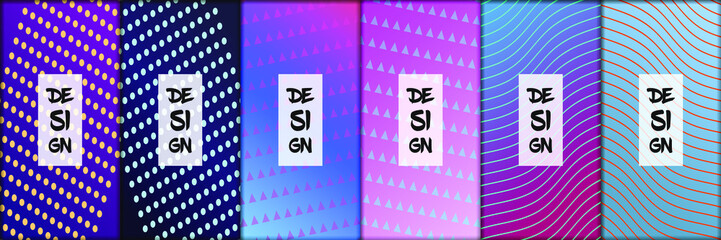 Fototapete - Set of covers design templates with vibrant gradient background. Modern trendy poster with geometric shapes
