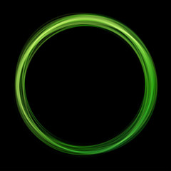 Aufkleber - Green abstract neon round shape on black background. Glowing futuristic bright green frame. Simple electric light symbol for advertisement design project. Vector illustration. Light symbol energy.