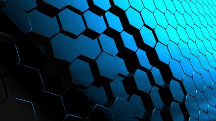 Wall Mural - Abstract geometric black background with hexagons
