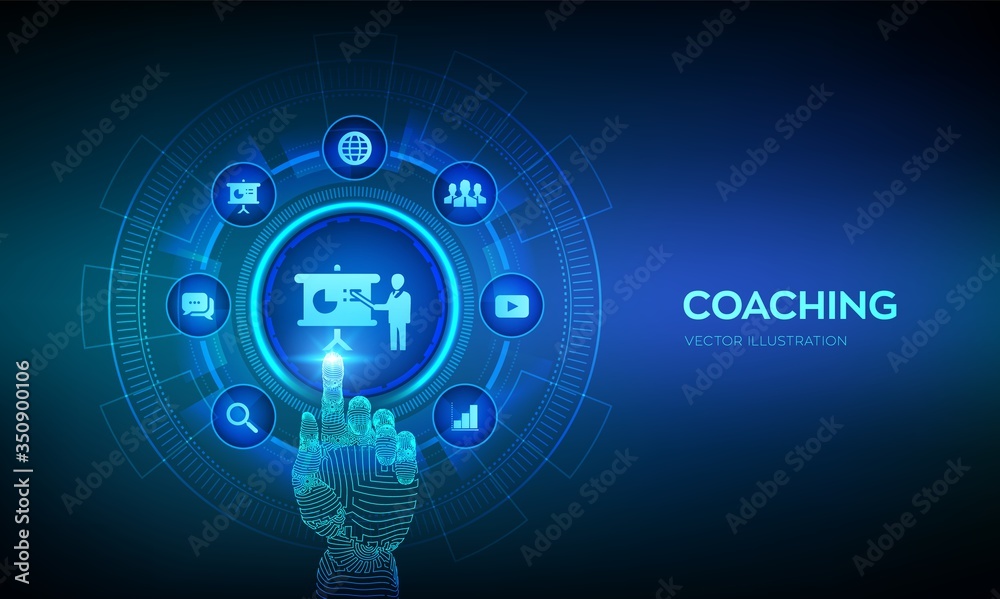 Vector de Stock Coaching and mentoring concept on virtual screen ...