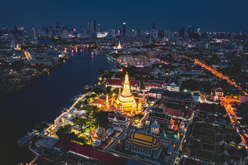 Wall Mural - Aerial view of Wat Arun temple in Bangkok Thailand during lockdown covid quarantine