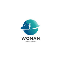 woman backpacker world logo