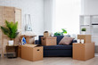 © Di Studio - moving day - stack of cardboard boxes with belongings in new house