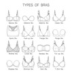 Women's underwear. Types of bras. Set of bras, black contour.