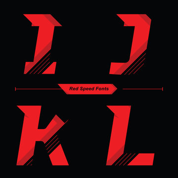 Alphabet Abstract Red Speed style in a set IJKL