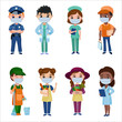 Essential workers cartoon charaters in flat style, Various occupations isolated in white background. Vector illustration
