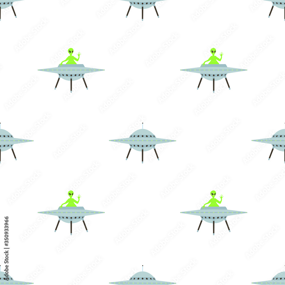 Cute seamless pattern with UFO and alien isolated on white background ...