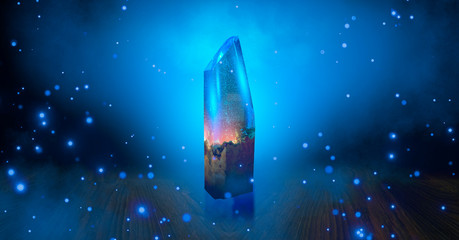 night lamp, neon blue light, epoxy crystal light. abstract night background.