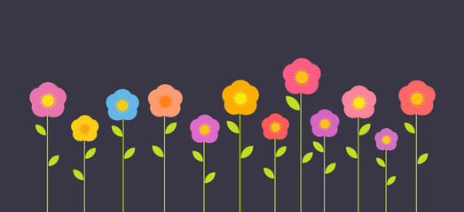 Sticker - Colorful flowers on dark background.