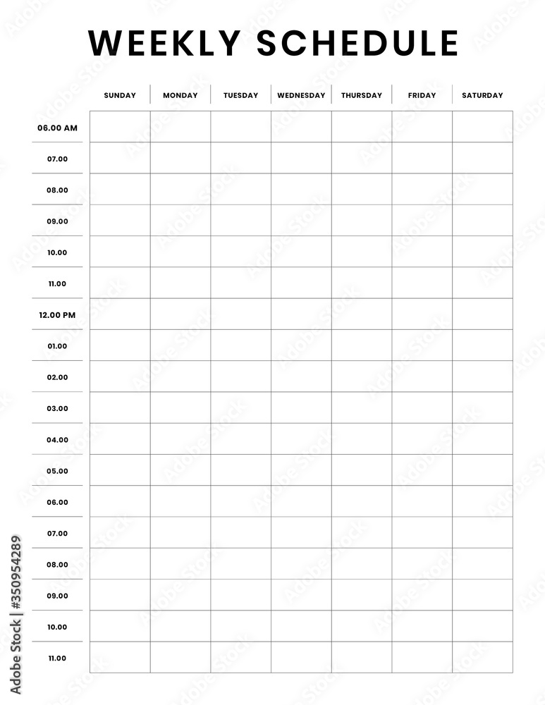 Week start at sunday weekly schedule weekly schedule template hourly