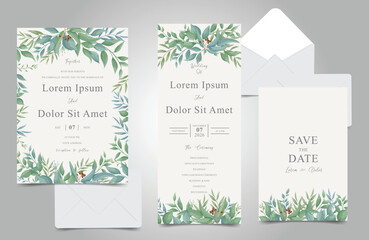 Greenery Wedding invitation cards bundle template