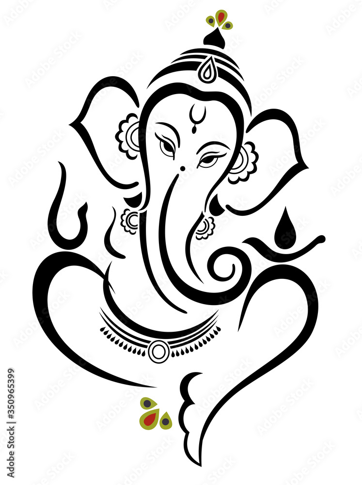 Vector illustration of Beautiful God Ganesha. Lambodar - obrazy, fototapety, plakaty 