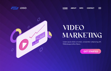 Poster - video marketing isometric ui ux vector web template for website header, banner, slider, landing page