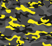 
Black Camouflage Seamless Pattern With Yellow Spots Vector Background.