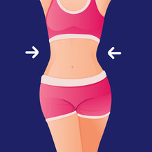 Perfect Slim Toned Young Body Of The Girl. Sporty Woman In Sportswear, Shorts Butt Icon For Mobile Apps, Slim Body, Vector Illustration.
