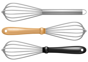 Set of stainless steel whisks. Vector illustration.