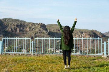 Poster - happy woman in mountain